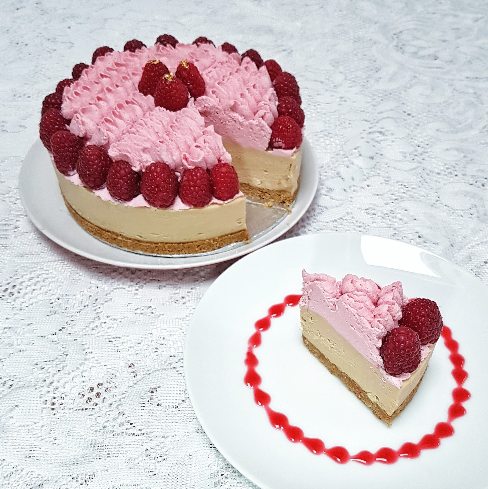 Dulcey Sake Kasu Cheesecake with Raspberry Cream Recipe