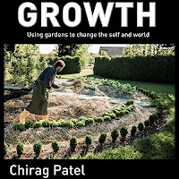 Growth: Using Garden To Change the Self And World audiobook cover. A man tends a garden where concentric rings of plants grow around him.