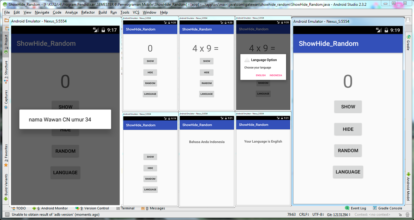 Belajar Java Alert Dialog, ShowHide & Random