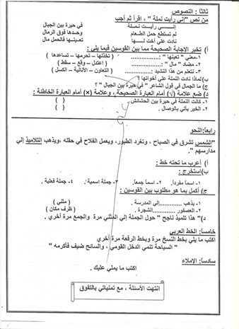 امتحان لغة عربية رابعة ابتدائي ميدترم 2_2016 - مدرسة الزهور بسوهاج G4%2B2
