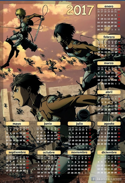 calendario 2017 shingeki no kyojin