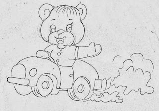 desenho de ursinho no carrinho para pintar