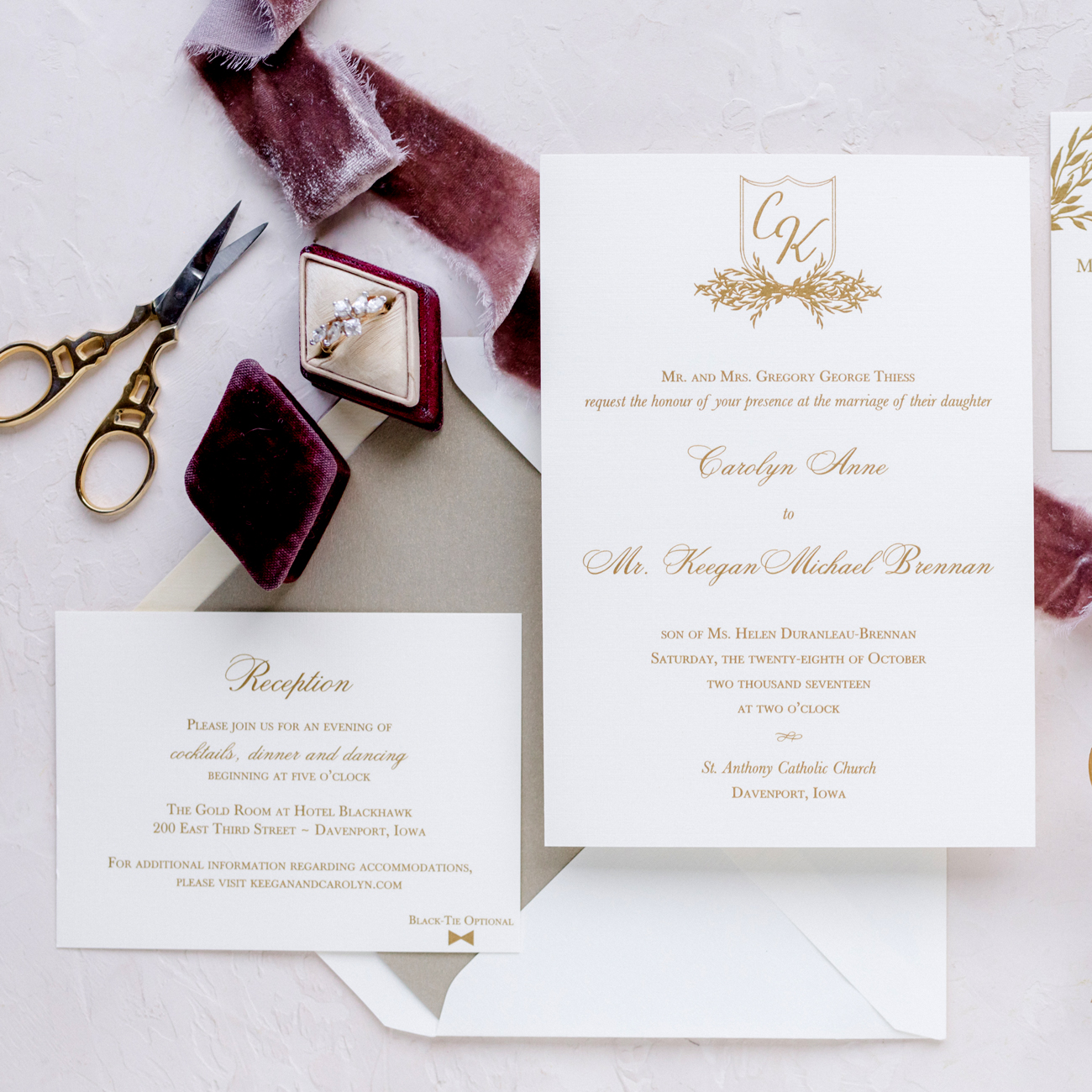 black tie optional on wedding invitation