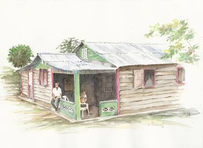 House, watercolor, by Iris Mondesert