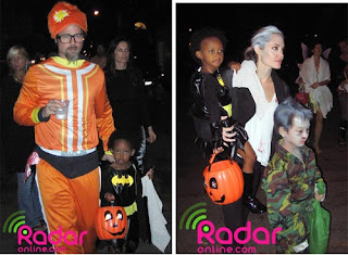 Brad Pitt and Angelina Jolie trick or treating with their kids