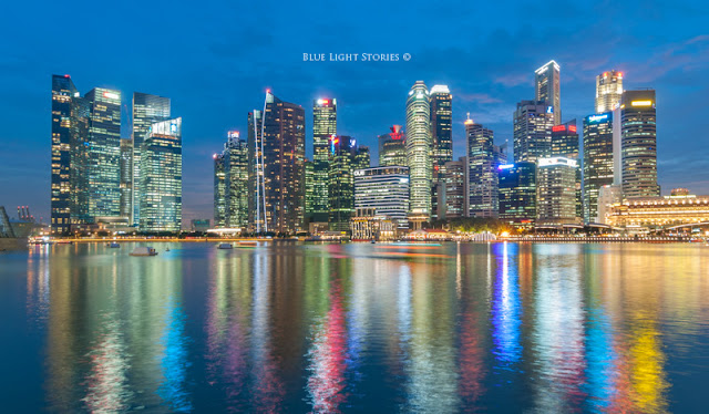 Blue hour long exposure photography shot of Singapore business central district 
