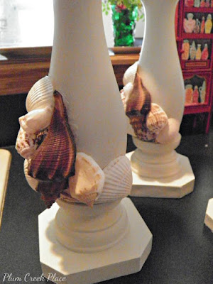 Seashell encrusted candle holders - Plum Creek Place DIY Tutorial