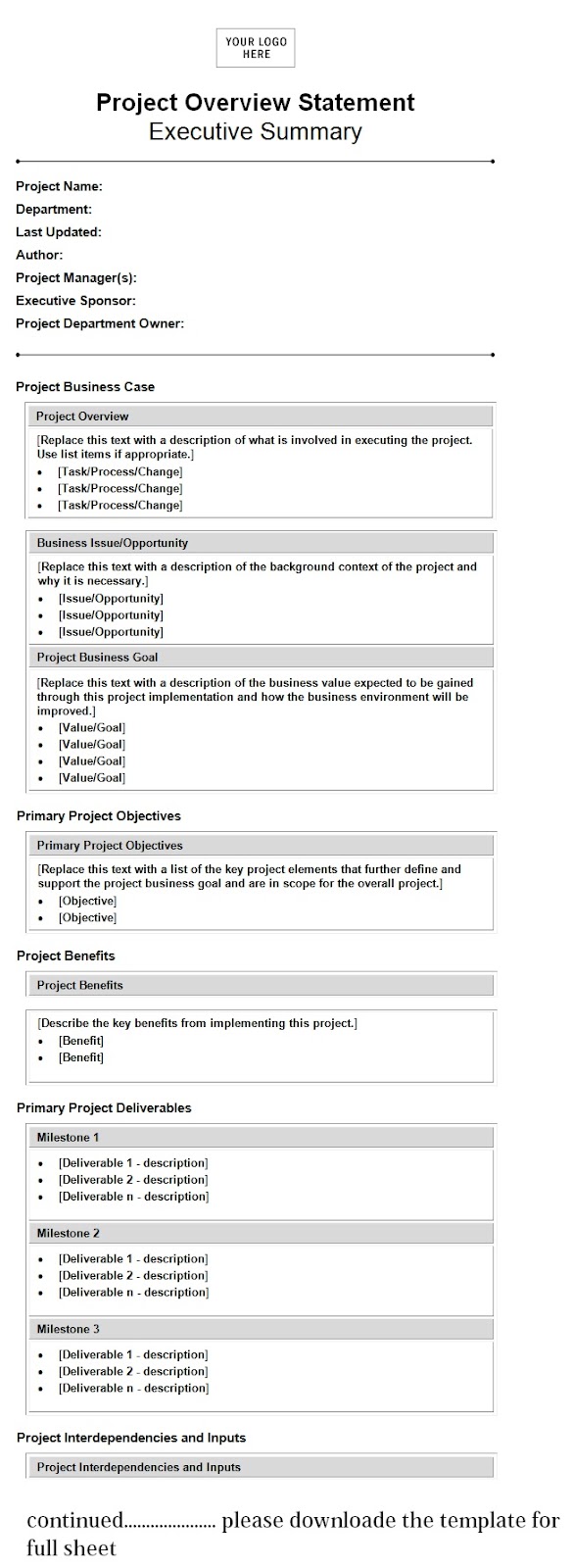 Project Overview Statement Template Sample Project Overview Statement Template Sample