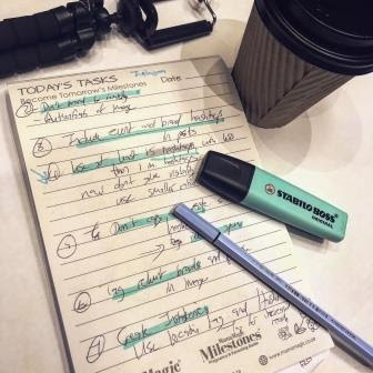 Instagram tips MamaMagic notepad with Instagram tips, with coffee and Stabilo pens