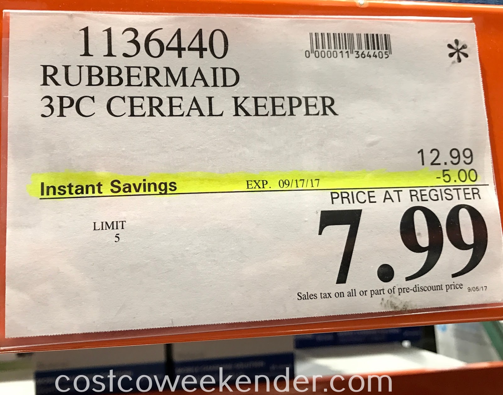 Rubbermaid Cereal Keeper (3 pack) Costco Weekender