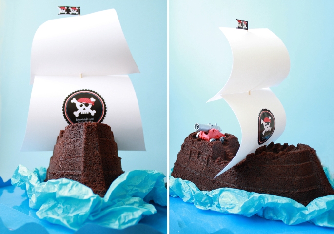 pirate, cake, party, tarta, bizcocho, chocolate, bundt, barco, pirata,cumpleaños, niños, receta