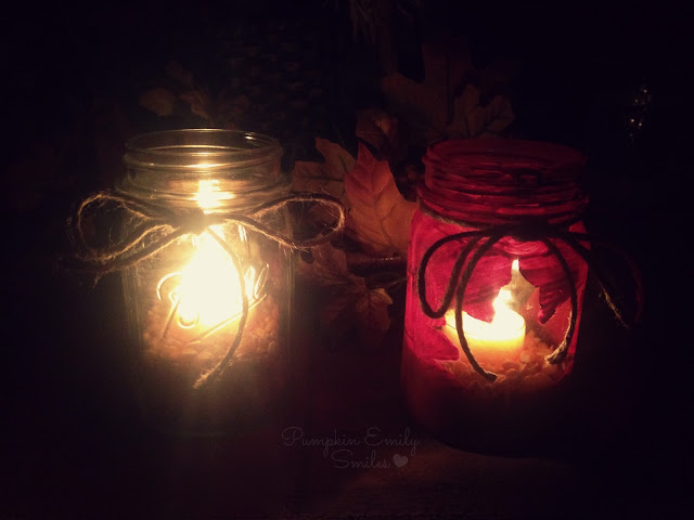 Mason jar candles at night