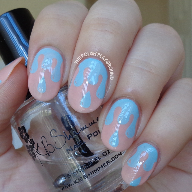 Pink with Blue Polish Drips Stamping Nail Art