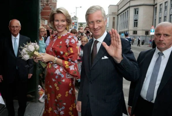 Queen Mathilde wore Diane von Furstenberg Floral-printed silk jumpsuit. Princess Astrid and Prince Lorenz at National Day and Bal National festivities