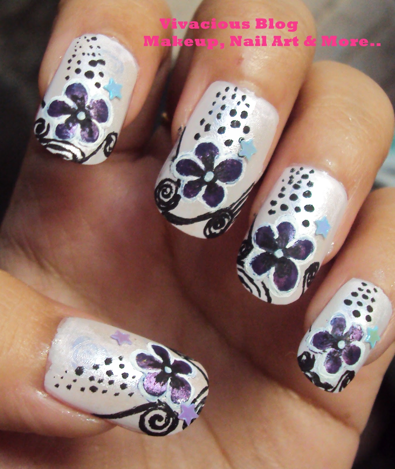 Vivacious Blog: Purple Pink Flower Nail Art