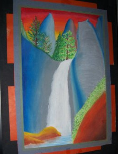 Oil Pastel Waterfall Landscape