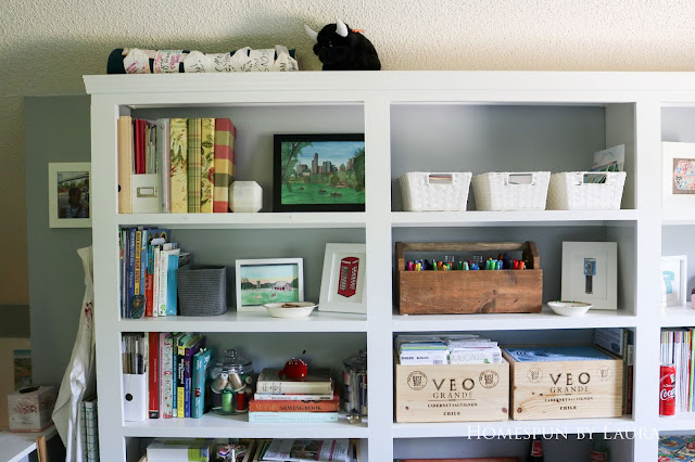 One Room Challenge Week 6 Home Office Sewing Craft Room Transformation organized built in shelves craft supplies One Room Challenge Week 6 Home Office Sewing Craft Room Transformation organized built in shelf craft supplies