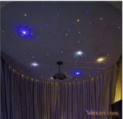 fiber optic star ceiling, starry sky stretch ceiling lighting ideas for bedroom