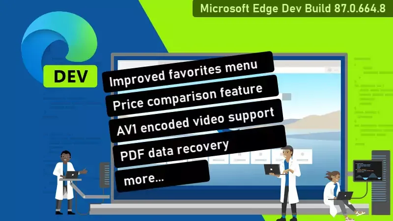 Microsoft Edge Dev channel build 87.0.664.8 brings improved favorites menu, price comparison feature and more