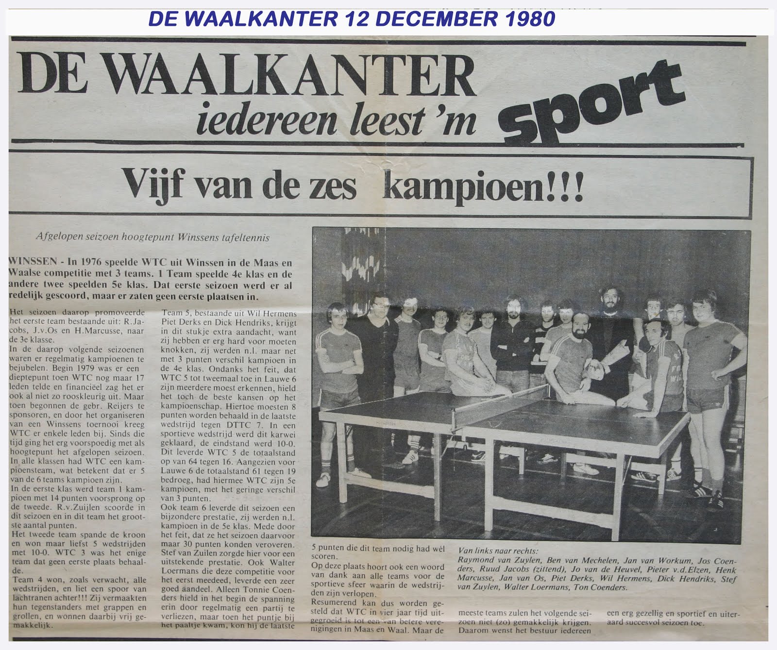 Vijf van de zes kampioen (1980)!