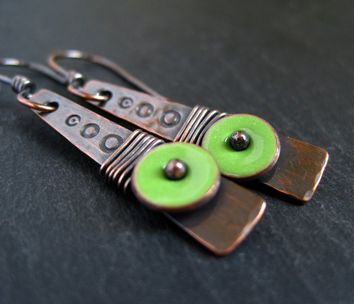 Copper and Enamel Earrings
