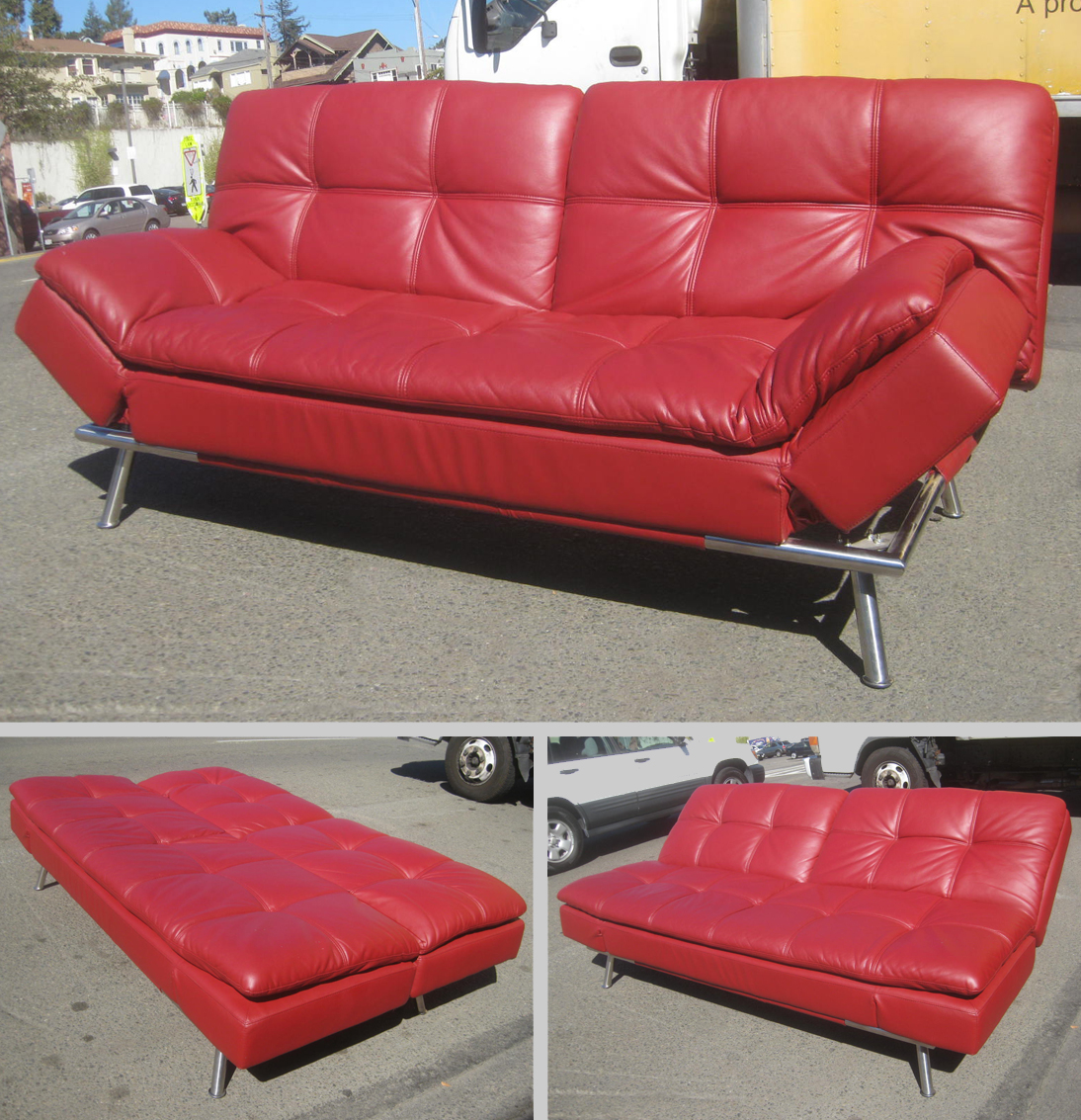 UHURU FURNITURE & COLLECTIBLES SOLD Red Leather Sofa/Lounge/Bed 200