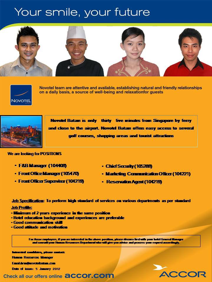 05 January 2012 HHRMA INDONESIA HOTEL JOBS, VACANCY