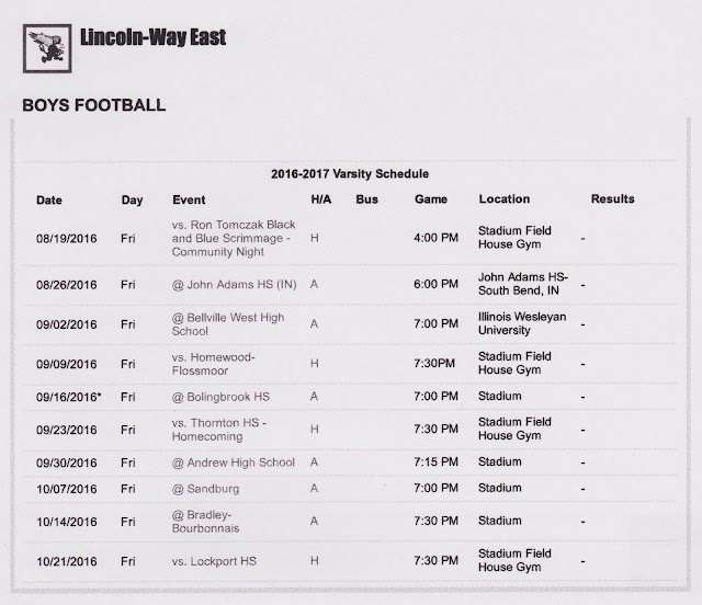 2016 LincolnWay Community High School Dist 210 Football
