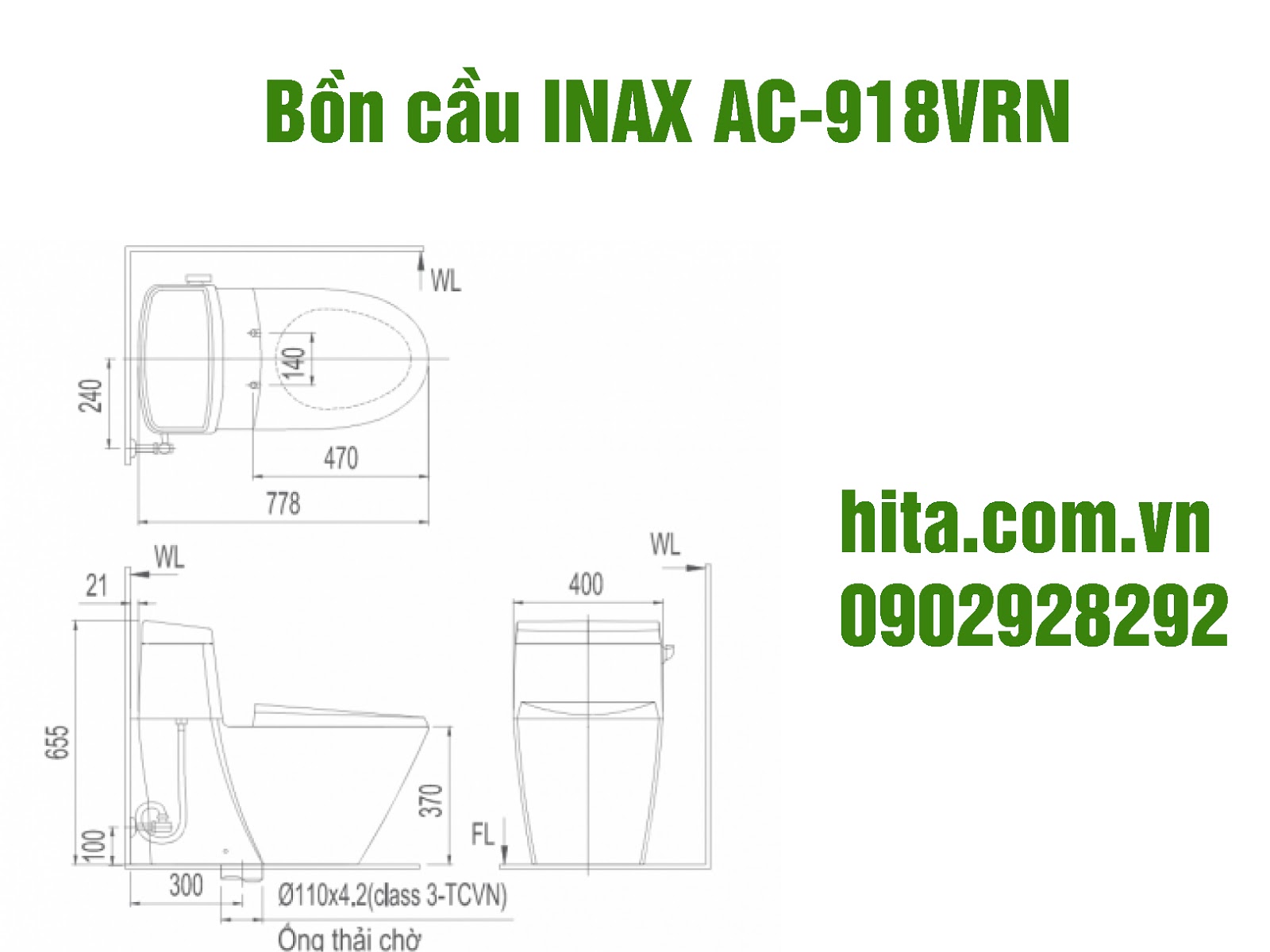 Giá và kích thước bồn cầu INAX AC-918VRN mới nhất Giá và kích thước bồn cầu INAX AC-918VRN mới nhất