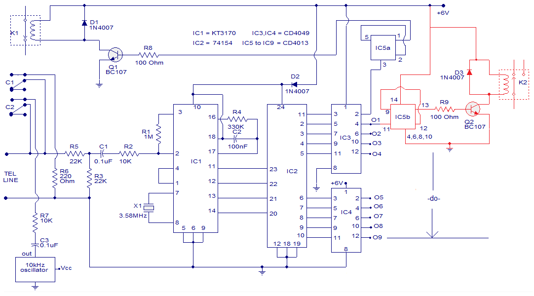 Telephone DTMF Remote Control simple schematic diagram
