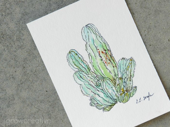 Original Watercolor Cactus Painting by Elise Engh: Grow Creative