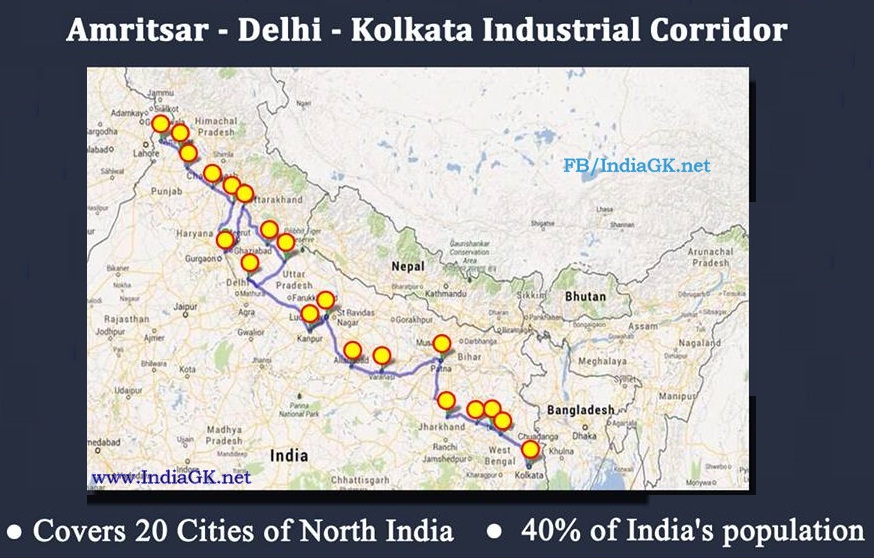 Amritsar Delhi Kolkata Industrial Corridor Route Map India GK