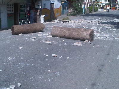 Troncos derivado en medio de las calles de San Victor
