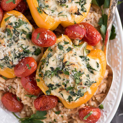 SPINACH RICOTTA STUFFED PEPPERS #vegetarian #delicious