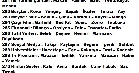 A Word 261 262 263 264 265 266 267 268 269 270 Kelime Oyunu Cevaplari Mebmebbis