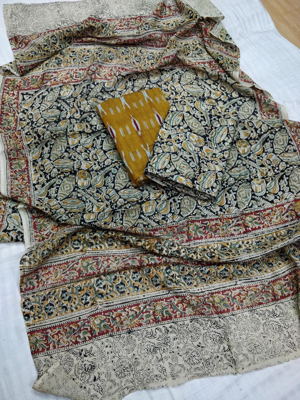 kalamkari ikkat combination cotton dress material