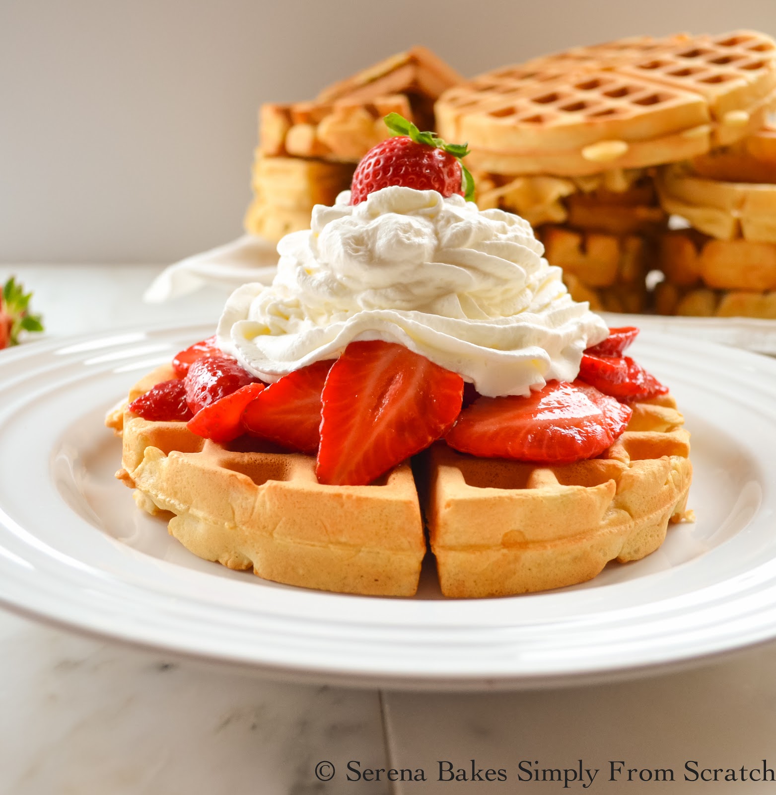 Perfect Waffles with Strawberries and Whipped Cream