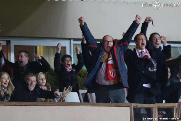 Prince Albert, Princess Charlene, Pierre Casiraghi and Gad Elmaleh attended the French L1 soccer match