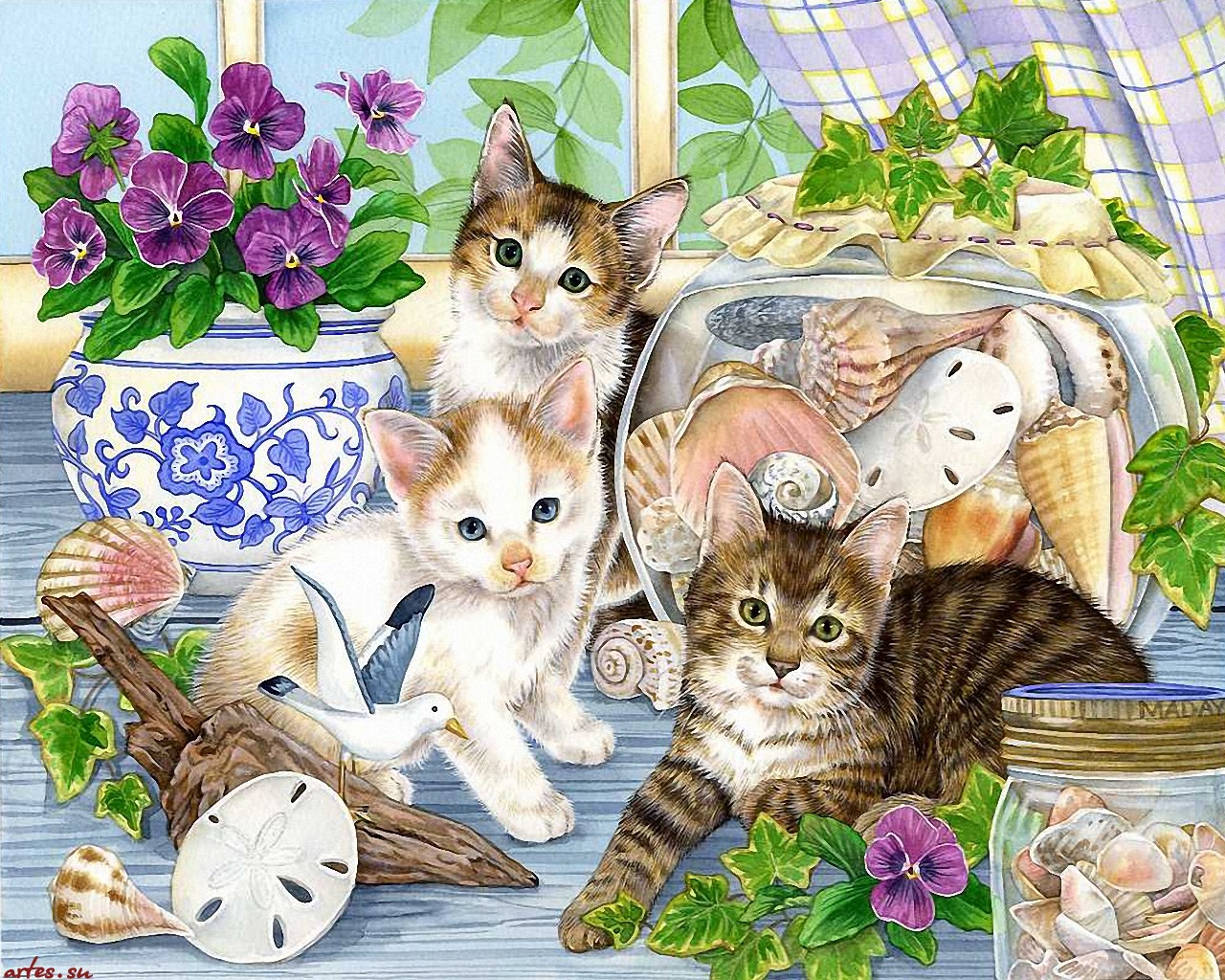 Кошка с котятами детский сад. Котят Джейн Мэдей. Jane Maday художник. Художница Джейн Мэдей. Картины котята Jane Maday.