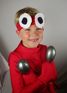 Picture of young boy in home made Under the Sea Lobster costume