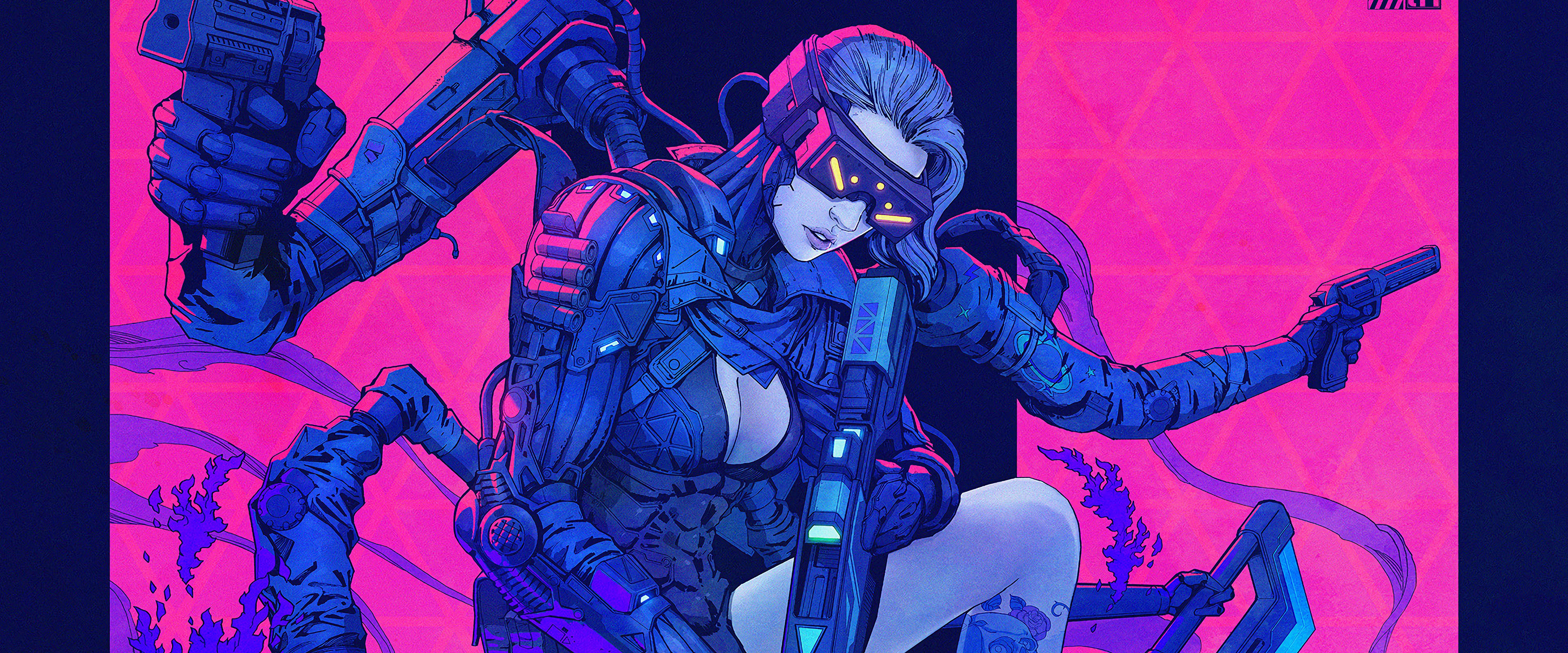 3440x1440 Cyberpunk Neon Girl Digital Art UltraWide Quad HD 1440P