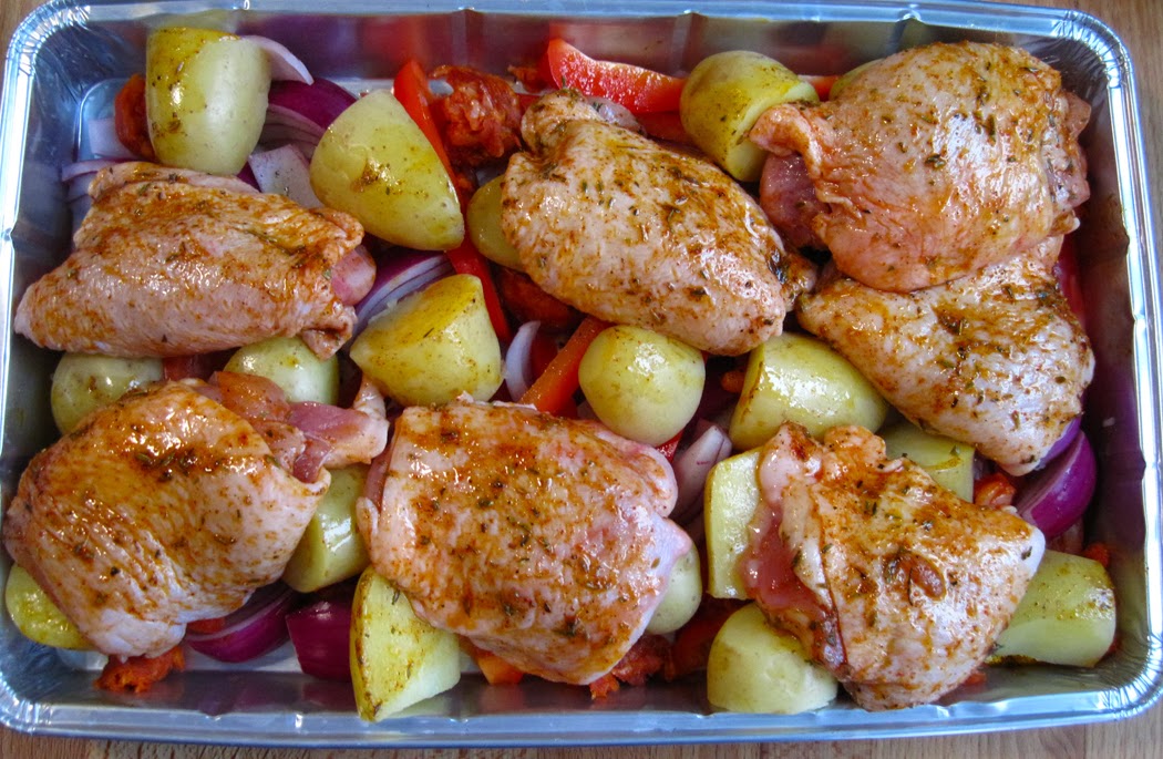 Ready for the oven Chicken with Chorizo Peppers and Potatoes