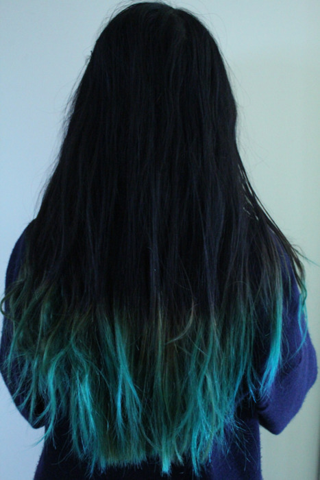 Dark Brown Hair Dip Dyed Blue Hair Color Highlighting And