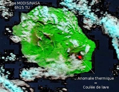 L'éruption du volcan Piton de la Fournaise vue depuis l'espace, 21 juin 2014