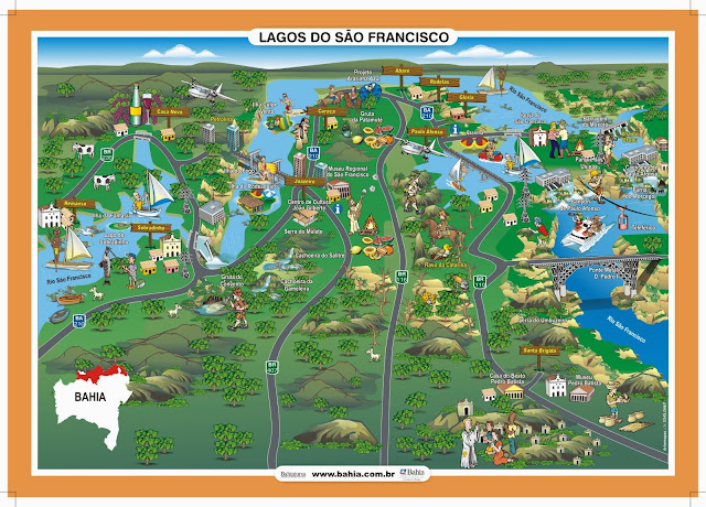 Mapa turístico da região dos Lagos do São Francisco