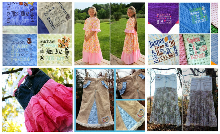 Adorable personalized keepsake blankets, stylish & modest custom made jean skirts, and more!!!