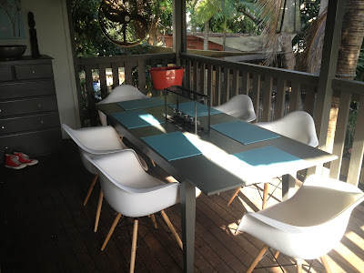 Back deck area with Eames chairs