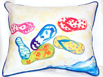 Beach Art Pillow with Flip Flops