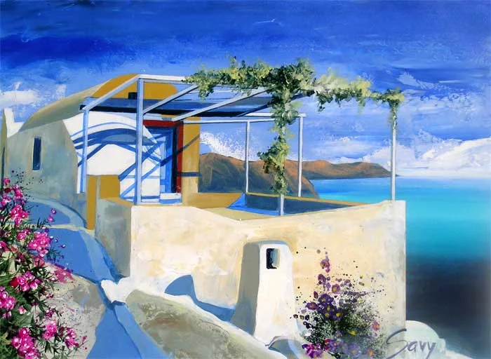 André Savy | French Landscape painter | Santorini Walkway