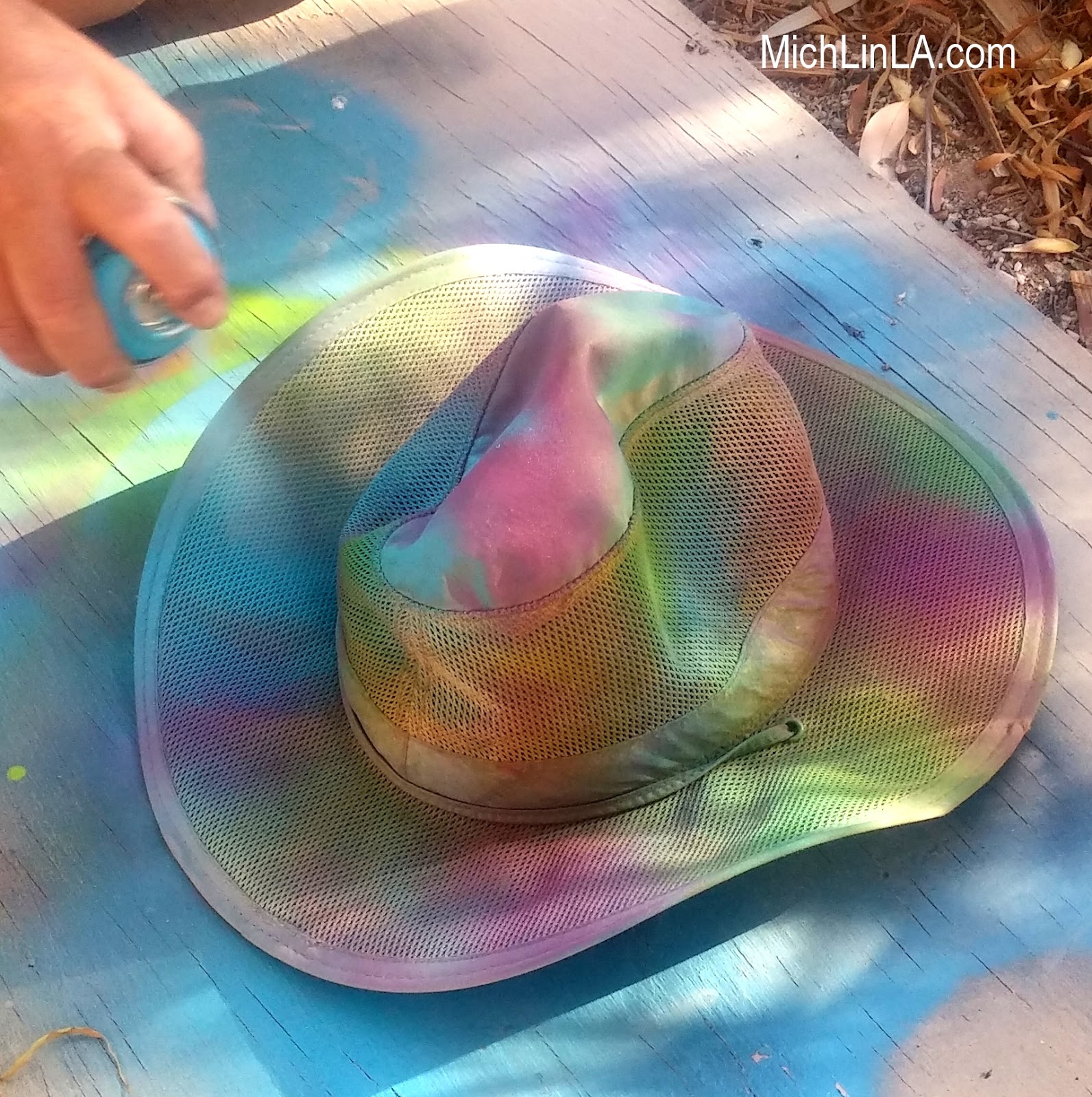 Mich L. in L.A. Colorful Spray Paint Sun Hats!
